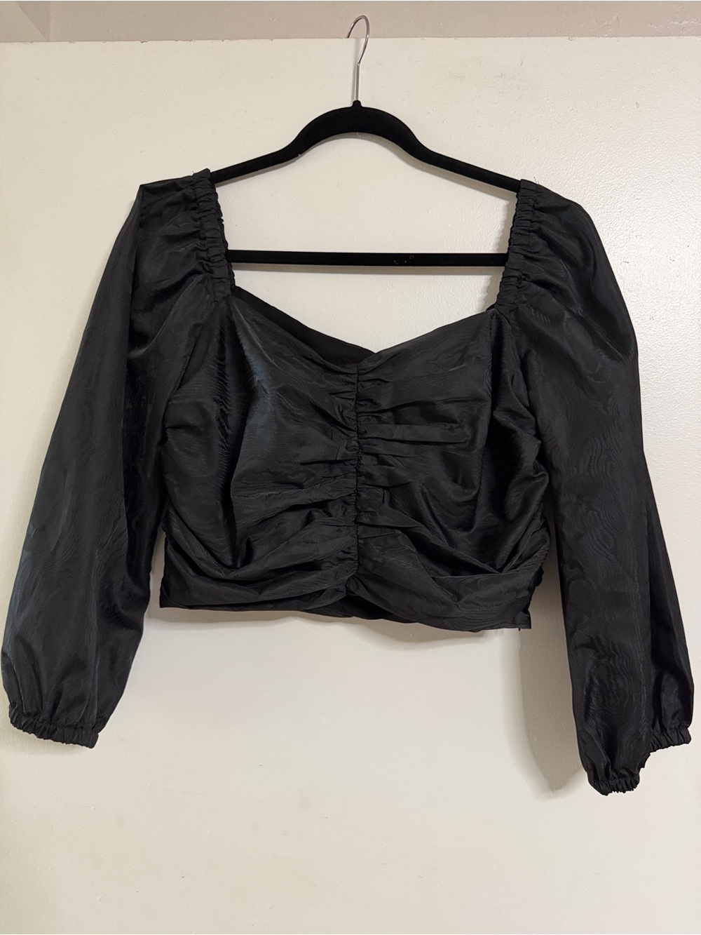 J. Crew Black Ruched Square-Neck Crop Top